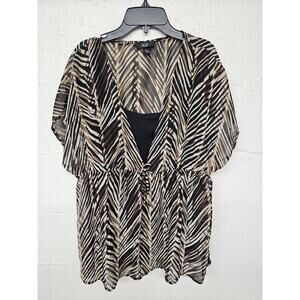 Agb Womens Blouse Shirt Top Size XL Brown Black Zebra Print Ruffle Ruched